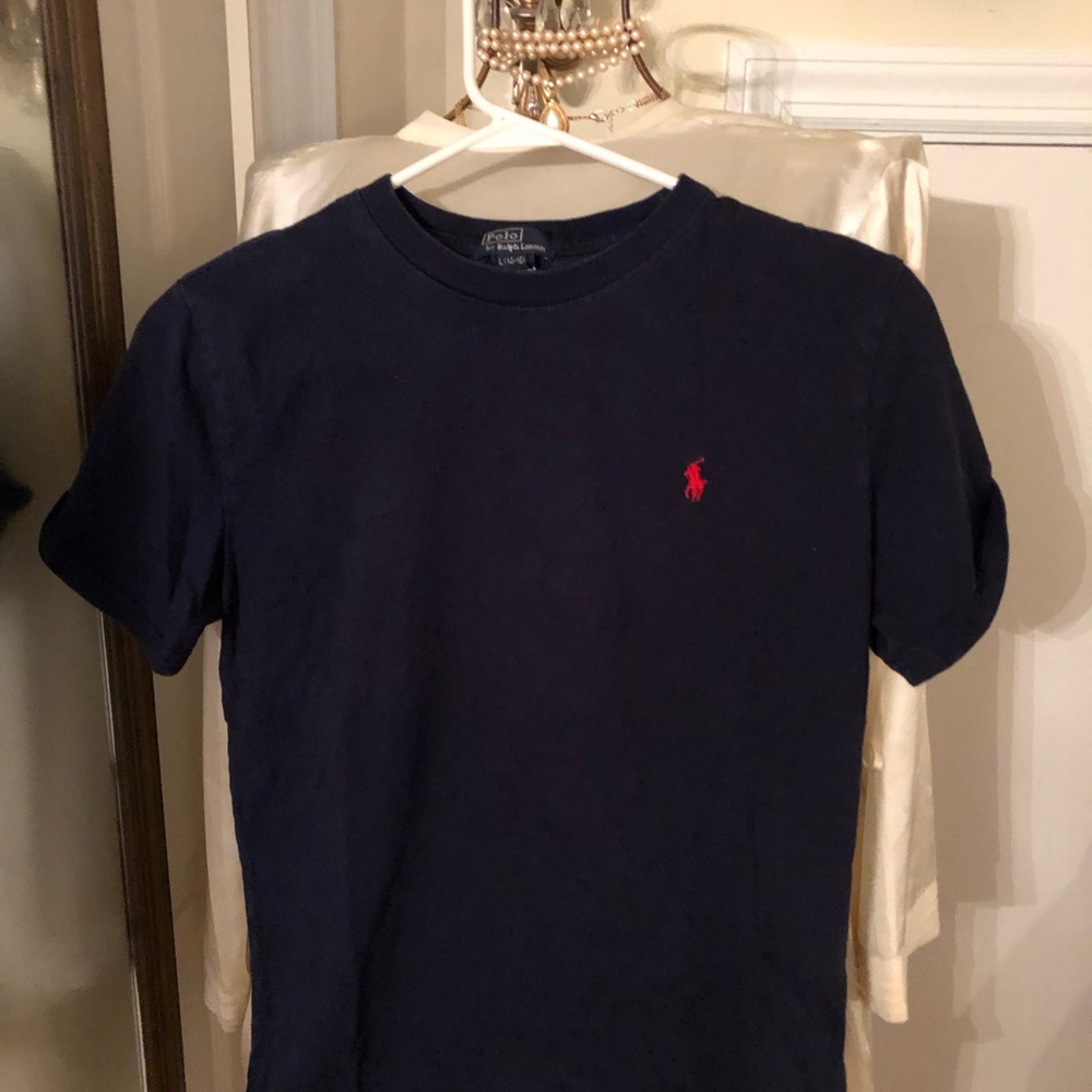 Kids large Polo by Ralph Lauren Navy Blue Short Sleeve Tee with Red Pony Logo